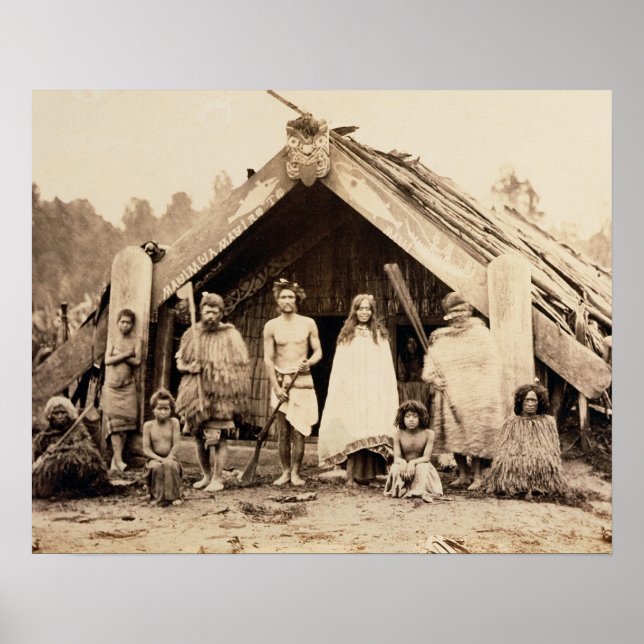Poster Maori Family, Nouvelle-Zélande, vers 1880 (albumen (Devant)