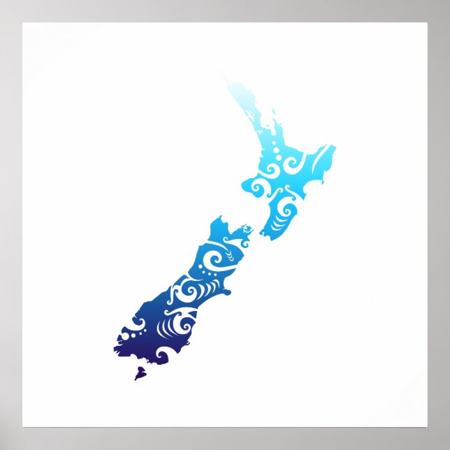 Poster Maori New Zealand Map Tribal (Devant)