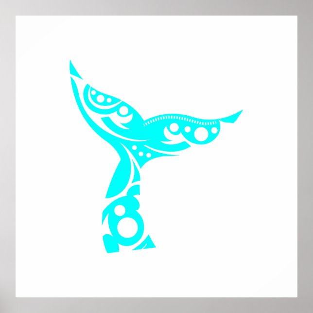 Poster Maori Whale Tattoo Tribal Turquoise Idée cadeau (Devant)