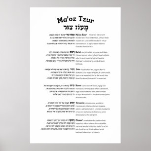 Poster Maoz Tzur Hanoukka Chanson Hébreu complet et trans