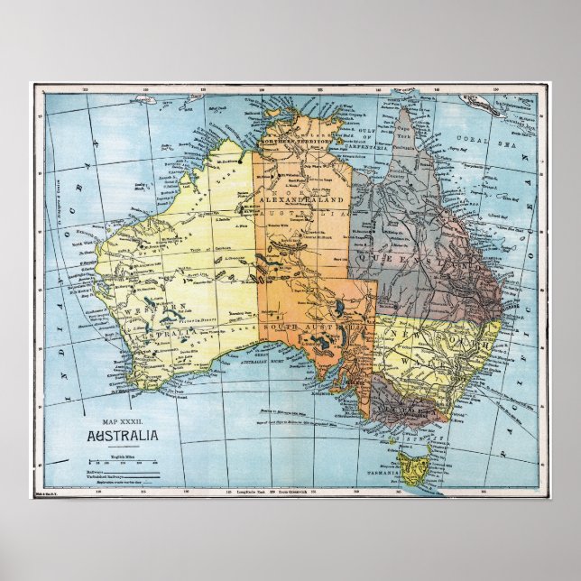 Poster MAP : AUSTRALIE, c1890 (Devant)