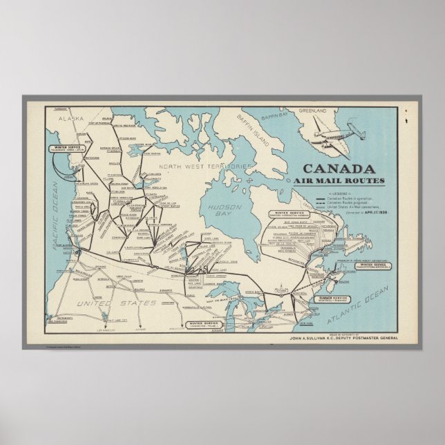 Poster Map of Canada - Routes aériennes du Canada (Devant)