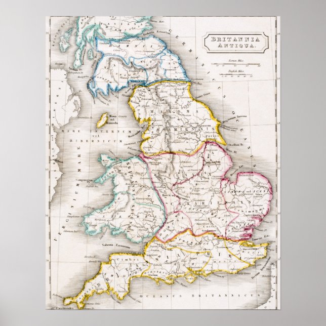 Poster Map of England Britannia Antiqua (Devant)