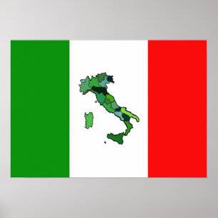 Poster Map of Italy and Italian Flag