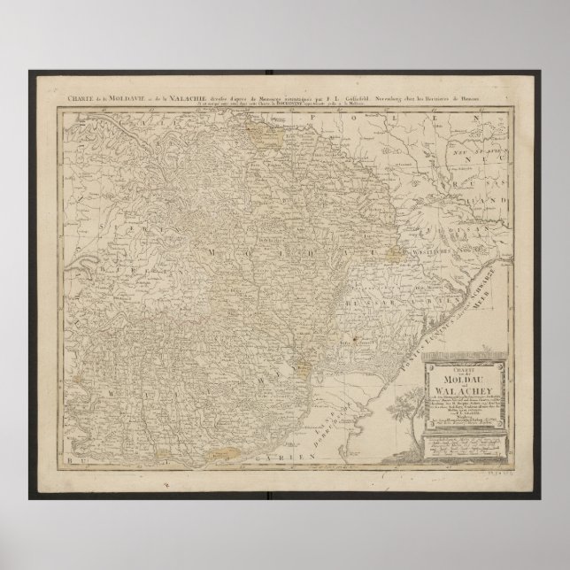 Poster Map of Moldavia and Wallachia from 1785 (Devant)