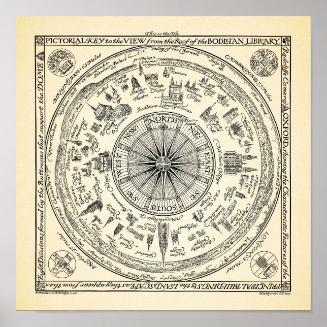 Poster Map of Oxford view from the Bodleian (Devant)