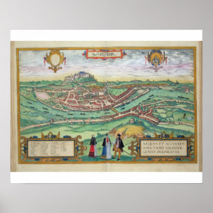 Poster Map of Salzburg, from 'Civitates Orbis Terrarum' b