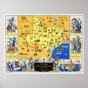 Poster Map of Texas from the Centennial Exposition in 183