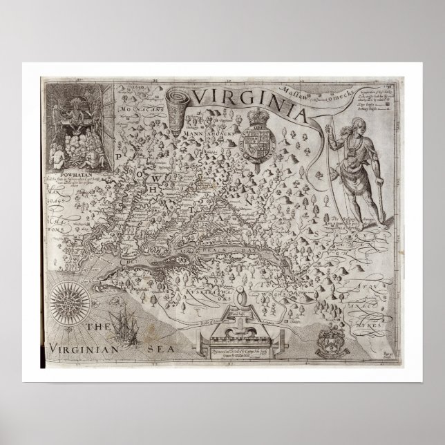 Poster Map of Virginia, discovered and described by Capta (Devant)