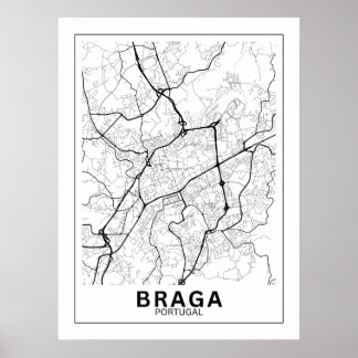 Poster Mapa Da Cidade Braga Estilo Linha Clássico