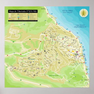 Poster Mapa da cidade de Tiberíades na Galileia em Israel