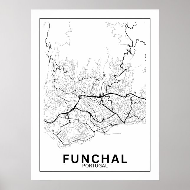 Poster Mapa Da Cidade Funchal Estilo Linhas Clássico (Devant)