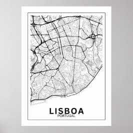 Poster Mapa Da Cidade Lisboa Estilo Linhas Clássico