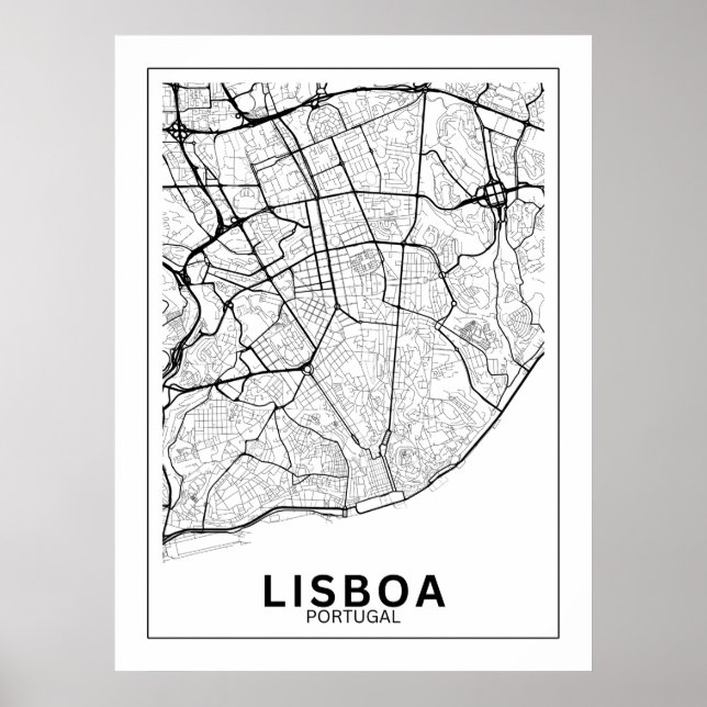 Poster Mapa Da Cidade Lisboa Estilo Linhas Clássico (Devant)
