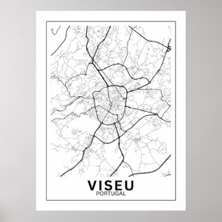 Poster Mapa Da Cidade Viseu Estilo Linha Clássico