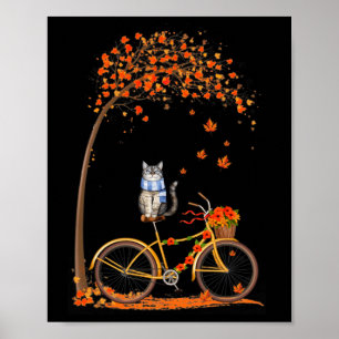 Poster Maple Cat Bike Leaf Automne Bonjour Automne Amusan