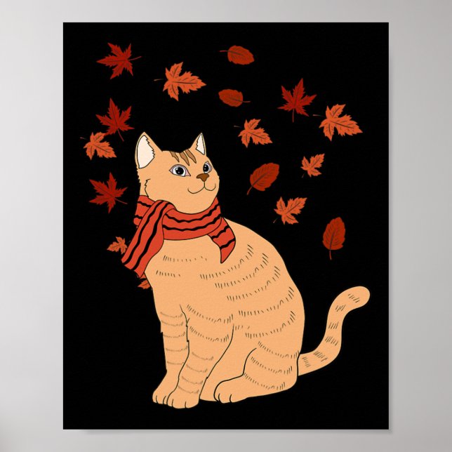 Poster Maple Cat Leaf Automne Bonjour Automne Automne Fun (Devant)