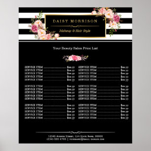 Poster Maquillage Beauté Salon Gold Floral Stripes Tarifs