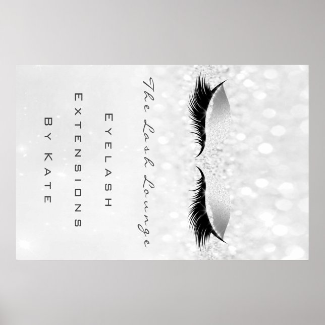 Poster Maquillage Beauté Salon Nom Gris Argent Lashes (Devant)