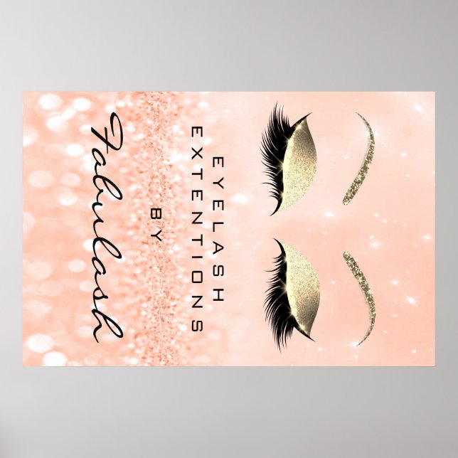 Poster Maquillage Beauté Salon Nom Rose Gold Peach Eyebro (Devant)