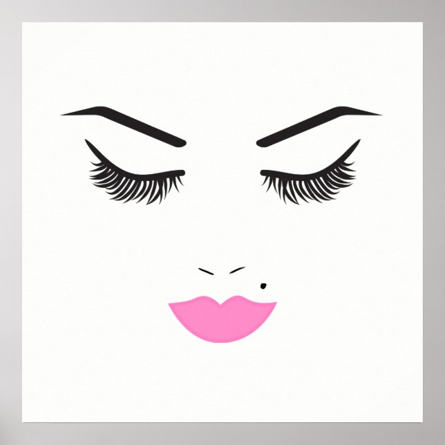 Poster Maquillage Beauté Visage Cils & Lèvres Roses Chic (Devant)