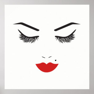 Poster Maquillage de beauté cils et lèvres rouges Chic