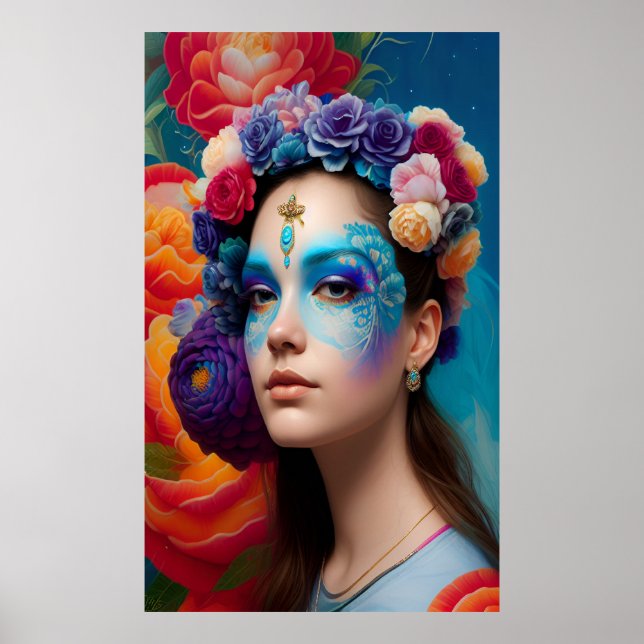 Poster Maquillage floral bleu (Devant)