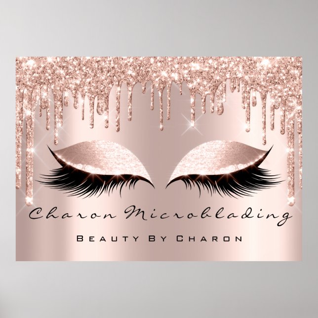 Poster Maquillage Sourcils Cils Marrons Rose Pailleté Mar (Devant)