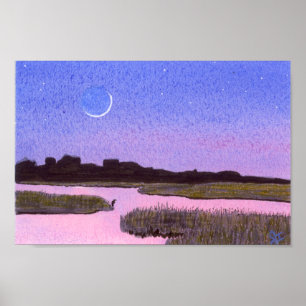 Poster Marais du Croissant de Lune & Héron