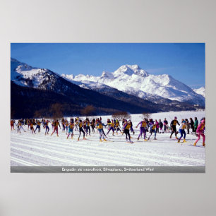 Poster Marathon de ski Engadin, Silvaplana, Suisse Wint