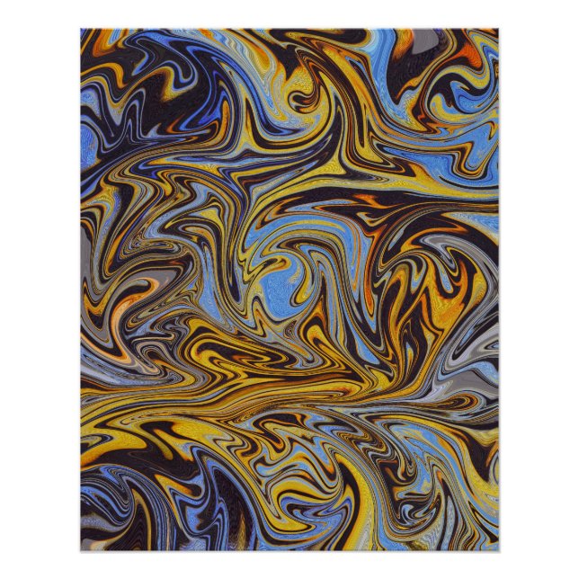 Poster Marble Forms – Blue & Gold Abstract Art (Devant)