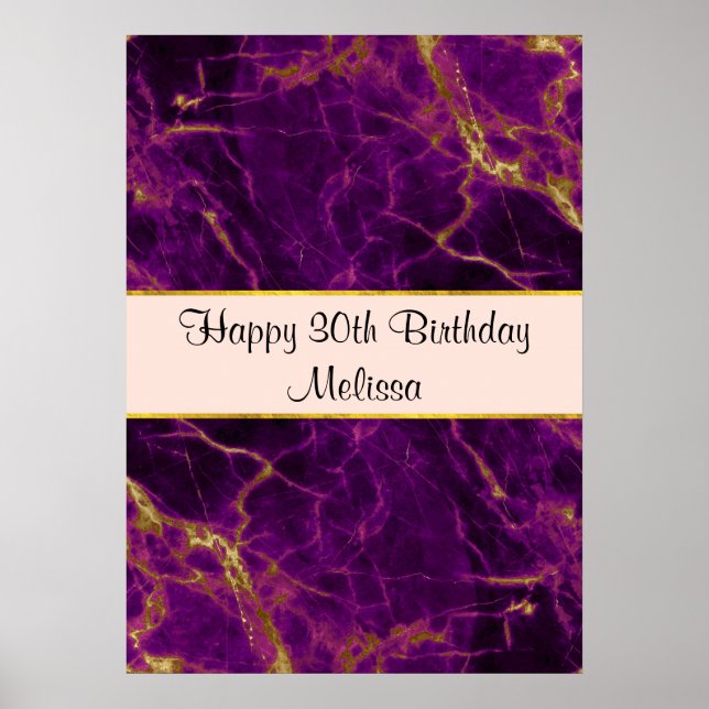Poster Marbre Abstrait moderne violet et or Anniversaire (Devant)