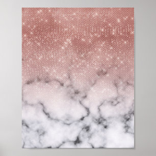 Poster Marbre blanc de Parties scintillant rose Gold Sequ