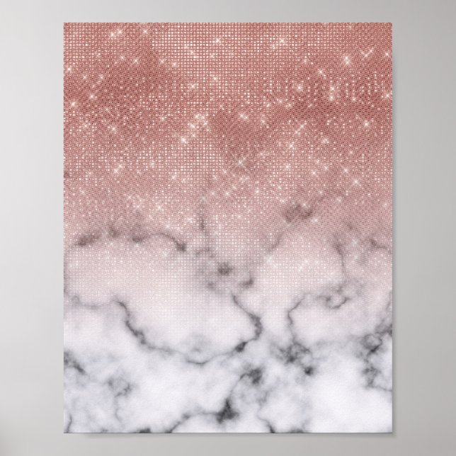 Poster Marbre blanc de Parties scintillant rose Gold Sequ (Devant)