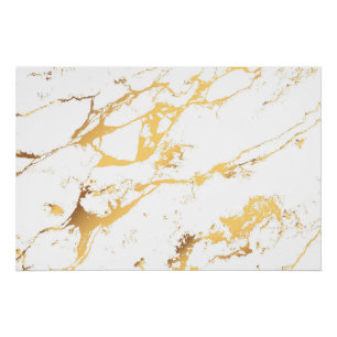 Poster Marbre blanc d'or AcryliquePeinture L'Art Abstrait