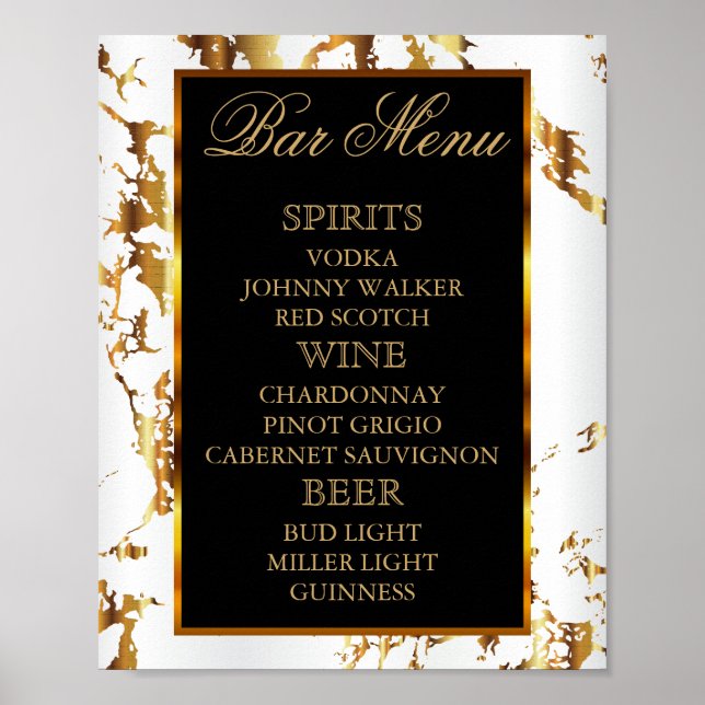 Poster Marbre blanc et or avec noir - Menu Bar (Devant)