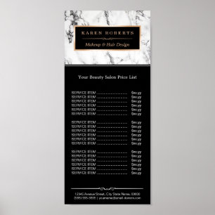 Poster Marbre blanc moderne Beauty Salon Tarifs