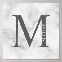 Marbre blanc Monogramme personnalisé et nom