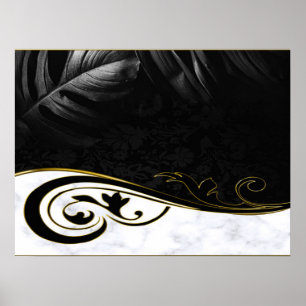 Poster Marbre blanc, Noir, Filigree Or