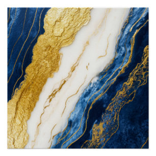 Poster Marbre bleu marine de luxe et feuille d'or
