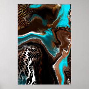Poster Marbre Brown et bleu Fluide Art