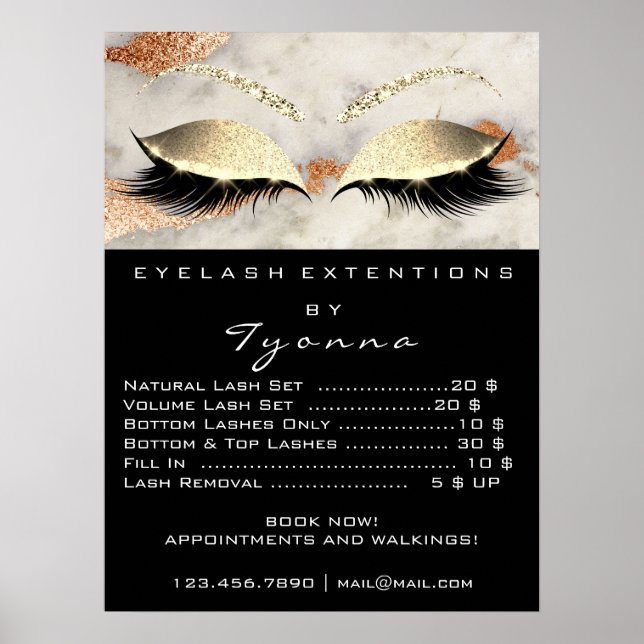 Poster Marbre Cuivre Gris Maquillage Yeux Prix (Devant)