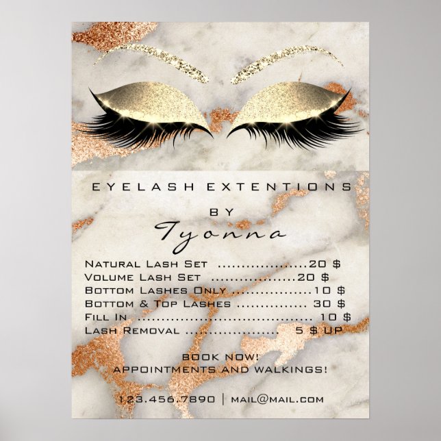 Poster Marbre Cuivre Gris Maquillage Yeux Prix (Devant)