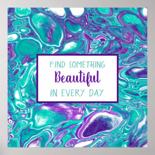 Poster Marbre d'art fluvial Turquoise et violet
