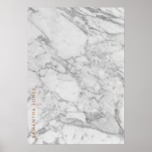 Poster Marbre de Carrare blanc or classique personnalisé