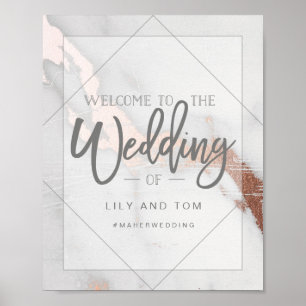 POSTER MARBRE ET MÉTALLIQUE ACCUEIL AU MARIAGE