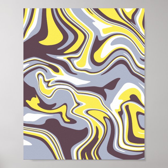 Poster Marbre fluide avec Jaune et Grey (Devant)