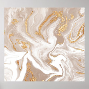 Poster Marbre liquide beige, art de la ligne dorée.