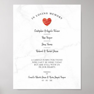 Poster Marbre Mariage Famille Mémorial Table Rouge Coeur