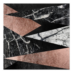 Poster Marbre moderne élégant, or rose, et triangle noire